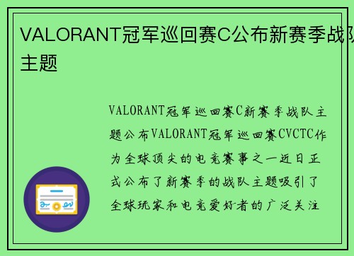 VALORANT冠军巡回赛C公布新赛季战队主题