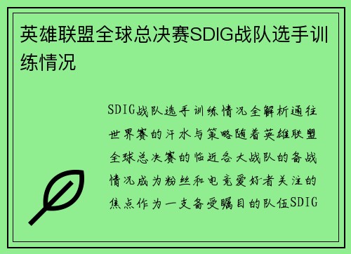 英雄联盟全球总决赛SDIG战队选手训练情况