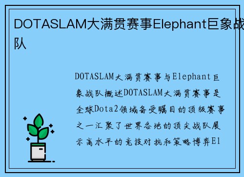 DOTASLAM大满贯赛事Elephant巨象战队