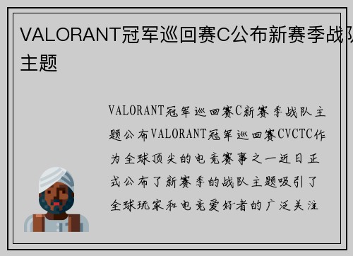 VALORANT冠军巡回赛C公布新赛季战队主题